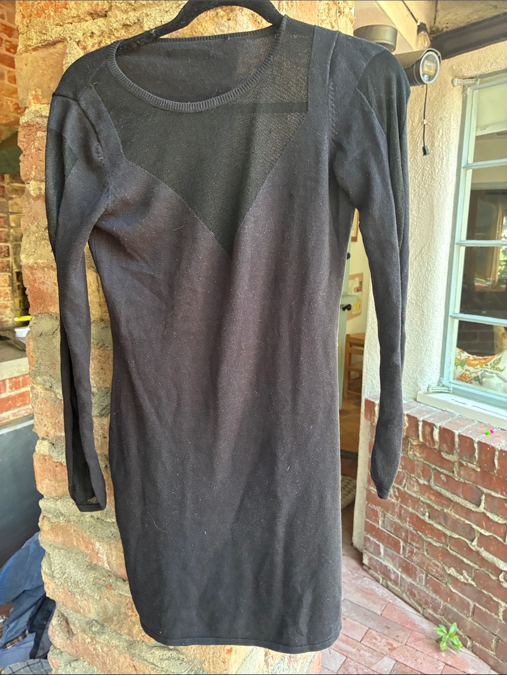 Maje Black Long-Sleeve Sheath Dress with Semi-Sheer Panel